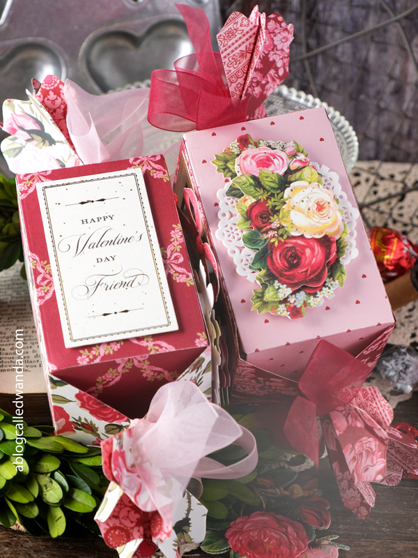 valentines day crafts, valentine decorating, anna griffin valentines, vintage valentine, treat boxes, anna griffin dies, handmade valentines, diy, crafting, a blog called wanda, wanda guess