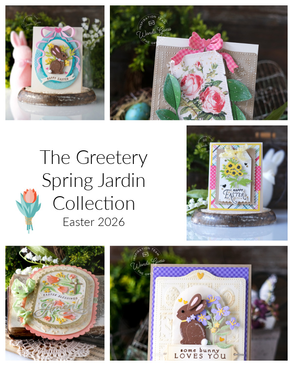 the greetery new release, spring jardin release, easter cards, spring, the greetery stamps and dies, a blog called wanda, wanda guess