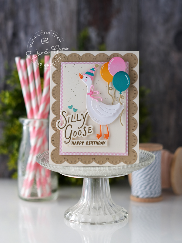 the greetery, the greetery stamps and dies, the greetery card ideas, the greetery silly goose stamps and dies, goose card, birthday card, handmade card ideas, wanda guess, a blog called wanda
