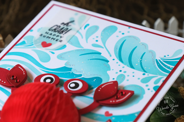 the greetery, summer mini, the greetery summer, the greetery honeycomb, the greetery crab, seahorse, fish, wave stencils, summer cards, handmade card ideas, wanda guess, a blog called wanda
