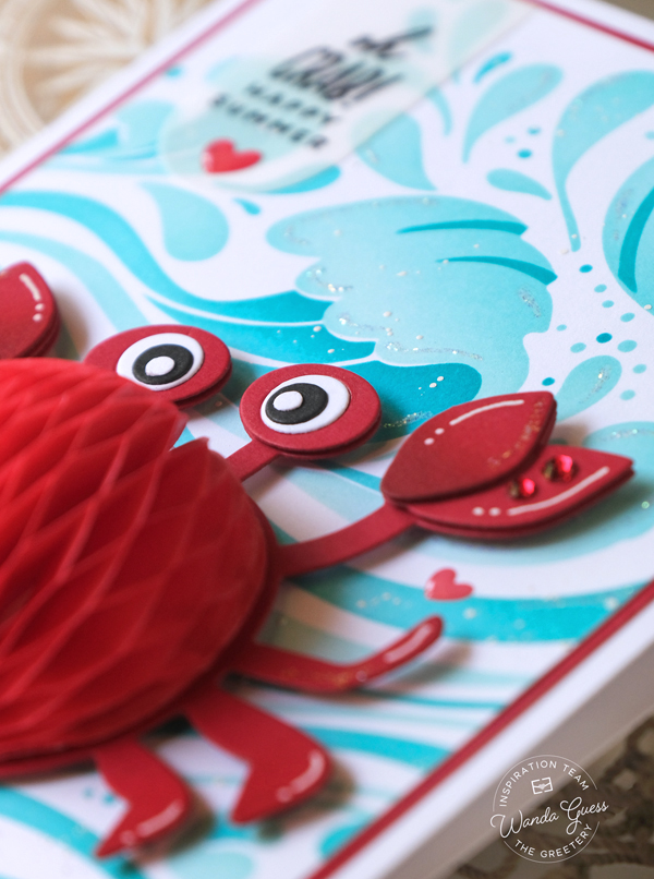 the greetery, summer mini, the greetery summer, the greetery honeycomb, the greetery crab, seahorse, fish, wave stencils, summer cards, handmade card ideas, wanda guess, a blog called wanda