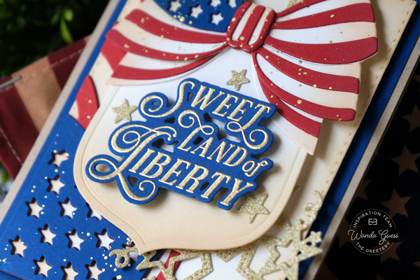 the greetery, the greetery stamps and dies, the greetery blog, the greetery patriotic, flag bow dies, wave the flag dies, land of liberty, 4th of july crafty, 4th of july cards, usa 250, america 250, wanda guess, handmade card ideas, a blog called wanda