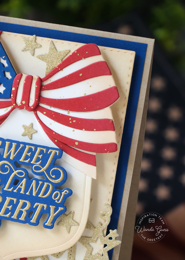 the greetery, the greetery stamps and dies, the greetery blog, the greetery patriotic, flag bow dies, wave the flag dies, land of liberty, 4th of july crafty, 4th of july cards, usa 250, america 250, wanda guess, handmade card ideas, a blog called wanda