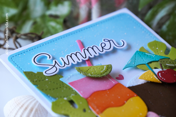 pretty pink posh, pretty pink posh stamps and dies, summer new release, cocktails, hibiscus dies, sun shaker, tropical leaves, summer card ideas, ink blending, happy summer, tropical cards, cheerful cards, wanda guess, a blog called wanda