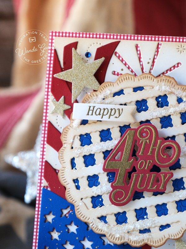 the greetery, the greetery stamps and dies, the greetery patriotic, americana, to pie for dies, wave the flag dies, grand finale dies, land of liberty stamp set, 4th of july card ideas, handmade cards, stamping, wanda guess, a blog called wanda
