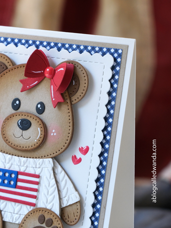 papertrey ink stamps and dies, papertrey ink build a bear dies, bear card, cute card ideas, handmade card ideas, 4th of july cards, patriotic crafts, sweater card, knitting embossing folder, wanda guess, a blog called wanda