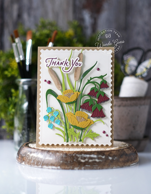 the greetery, the greetery stamps and dies, the greetery wetlands dies, the greetery vintage, thank you card ideas, handmade card ideas, die cuts, wanda guess, a blog called wanda