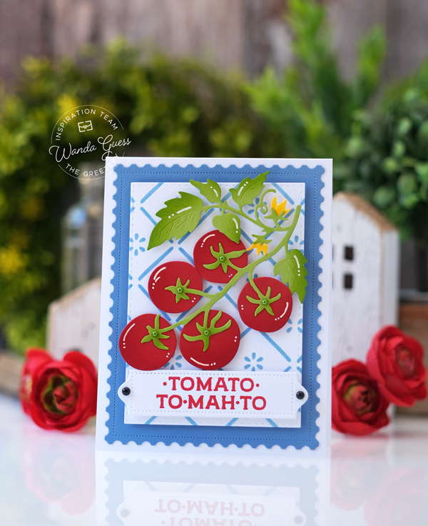 the greetery, the greetery stamps and dies, the greetery new release, la dolce vita collection, handmade card ideas, summer cards, greetery cards, the greetery tomato, the greetery rolling hills and villas, the greetery tily style, wanda guess, a blog called wanda, cheerful, stamping