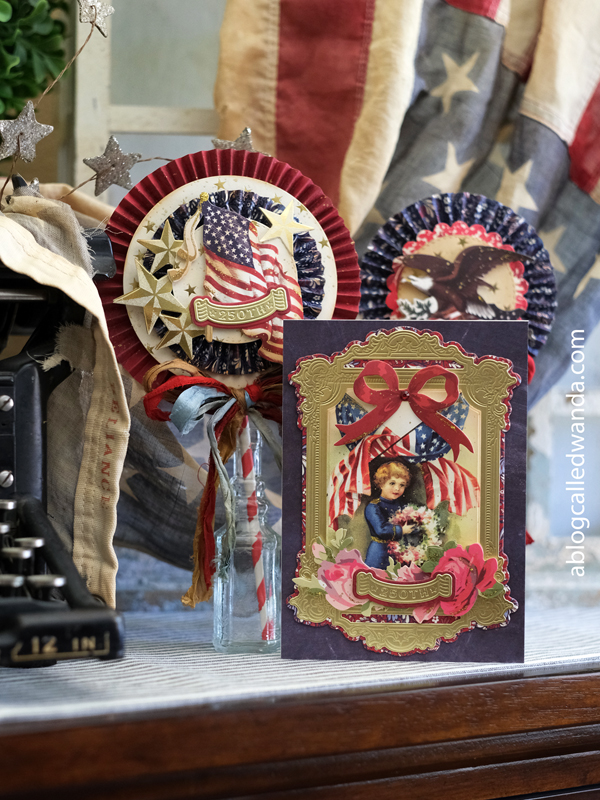 4th of july, patriotic crafting, paper crafting. paper medallions, paper rosettes, vintage, vintage 4th of july, vintage patriotic, american flag, america, anna griffin madison collection, anna griffin pretty patriotic dies, anna griffin projects, americana, america 250, wanda guess, a blog called wanda