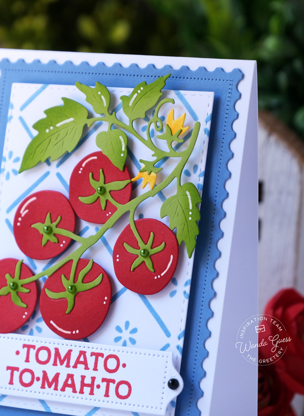 the greetery, the greetery stamps and dies, the greetery new release, la dolce vita collection, handmade card ideas, summer cards, greetery cards, the greetery tomato, the greetery rolling hills and villas, the greetery tily style, wanda guess, a blog called wanda, cheerful, stamping