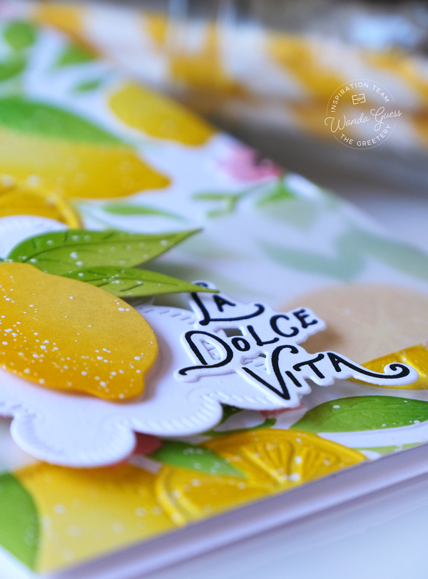 the greetery, the greetery stamps and dies, new release, la dolce vita collection, summer, italian, handmade card ideas, stamping, stencils, the greetery citrus fields, the greetery canned, fishy, the greetery coastal cuttings, ciao bella borders, card making, lemons, cheerful, wanda guess, a blog called wanda