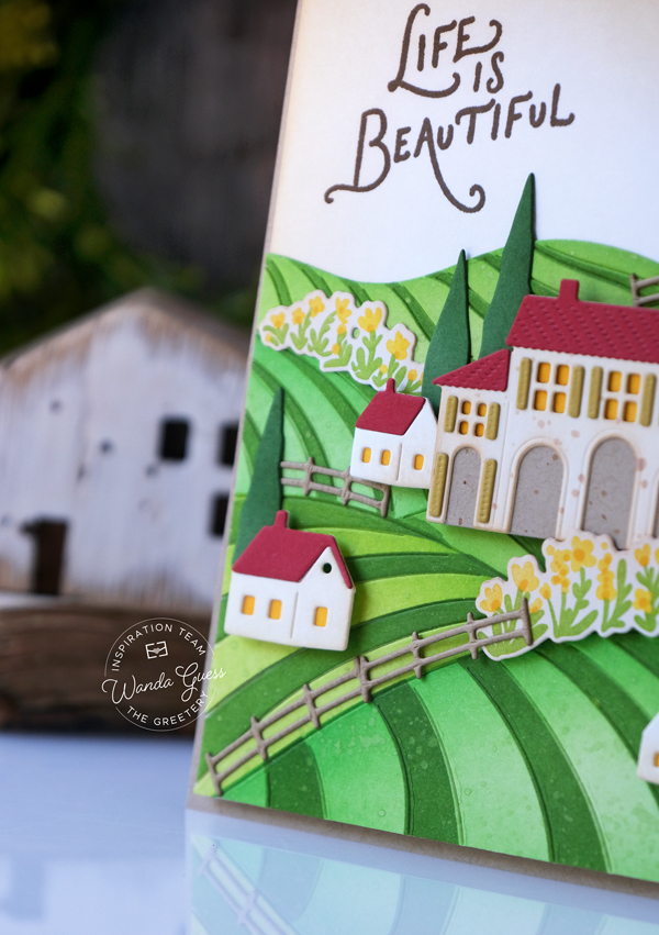 the greetery, the greetery stamps and dies, the greetery new release, la dolce vita collection, handmade card ideas, summer cards, greetery cards, the greetery tomato, the greetery rolling hills and villas, the greetery tily style, wanda guess, a blog called wanda, cheerful, stamping