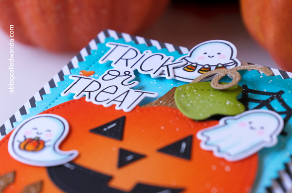 pretty pink posh, pretty pink posh halloween, new release, stamps and dies, halloween card ideas, jack o lantern, shaker dies, mini ghosts, caramel apple dies, ink blending, wanda guess, a blog called wanda, hand stamped cards