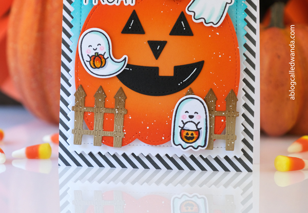 pretty pink posh, pretty pink posh halloween, new release, stamps and dies, halloween card ideas, jack o lantern, shaker dies, mini ghosts, caramel apple dies, ink blending, wanda guess, a blog called wanda, hand stamped cards