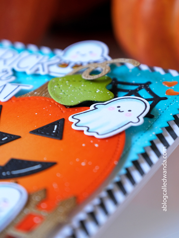 pretty pink posh, pretty pink posh halloween, new release, stamps and dies, halloween card ideas, jack o lantern, shaker dies, mini ghosts, caramel apple dies, ink blending, wanda guess, a blog called wanda, hand stamped cards