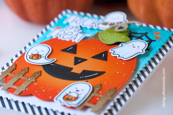 pretty pink posh, pretty pink posh halloween, new release, stamps and dies, halloween card ideas, jack o lantern, shaker dies, mini ghosts, caramel apple dies, ink blending, wanda guess, a blog called wanda, hand stamped cards