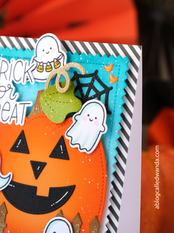 pretty pink posh, pretty pink posh halloween, new release, stamps and dies, halloween card ideas, jack o lantern, shaker dies, mini ghosts, caramel apple dies, ink blending, wanda guess, a blog called wanda, hand stamped cards