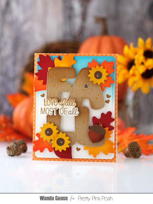 pretty pink posh new release, pretty pink posh stamps and dies, pretty pink posh fall autumn, pretty pink posh scarecrows, fall bucket, pretty pink posh fall word shaker, fall leaves, ink blending, copic coloring, pretty pink posh card ideas for fall. scarecrow cards, fall cards, wanda guess, a blog called wanda