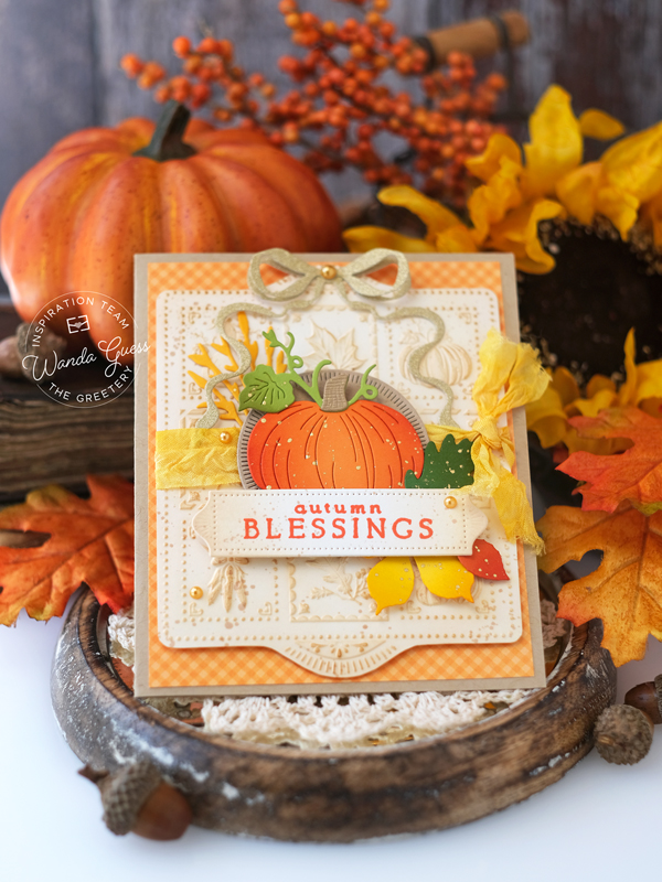 the greetery, the greetery stamps and dies, the greetery autumn edit, the greetery fall, fall card ideas, handmade card ideas, stamping, die cutting, the greetery shortbread shapes, the greetery autumn botanicals, the greetery bitty botanicals, harvest cards, pumpkins, wanda guess, a blog called wanda