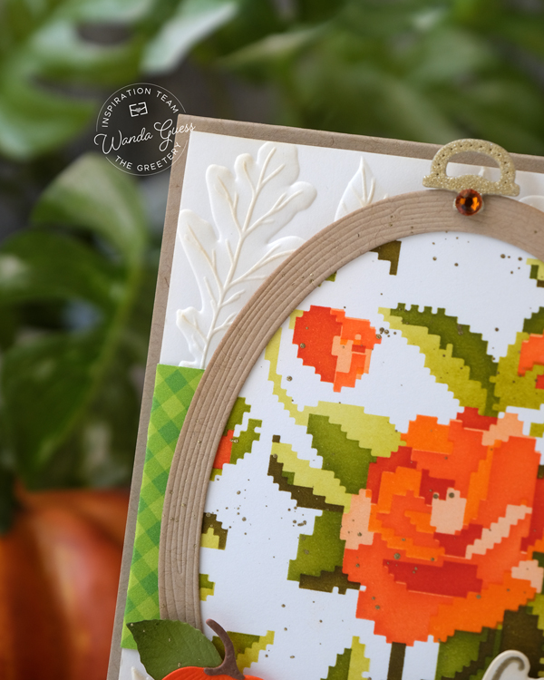 the greetery, the greetery stamps and dies, the greetery rose tapestry stencils, cross stitch card, fall card ideas, autumn, harvest, crafting, the greetery cards, wanda guess, a blog called wanda