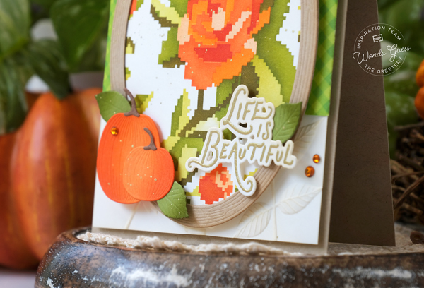 the greetery, the greetery stamps and dies, the greetery rose tapestry stencils, cross stitch card, fall card ideas, autumn, harvest, crafting, the greetery cards, wanda guess, a blog called wanda