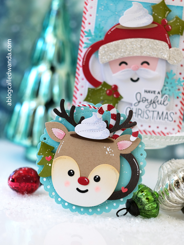pretty pink posh stamps and dies, pretty pink posh christmas release, holiday, winter, santa, handmade christmas card ideas, die cut cards, holiday cards, pretty pink posh christmas mugs, pretty pink posh stocking gift card, reindeer holder, pretty pink posh gingherbread house, wanda guess, a blog called wanda, cute christmas projects, handmade holidays